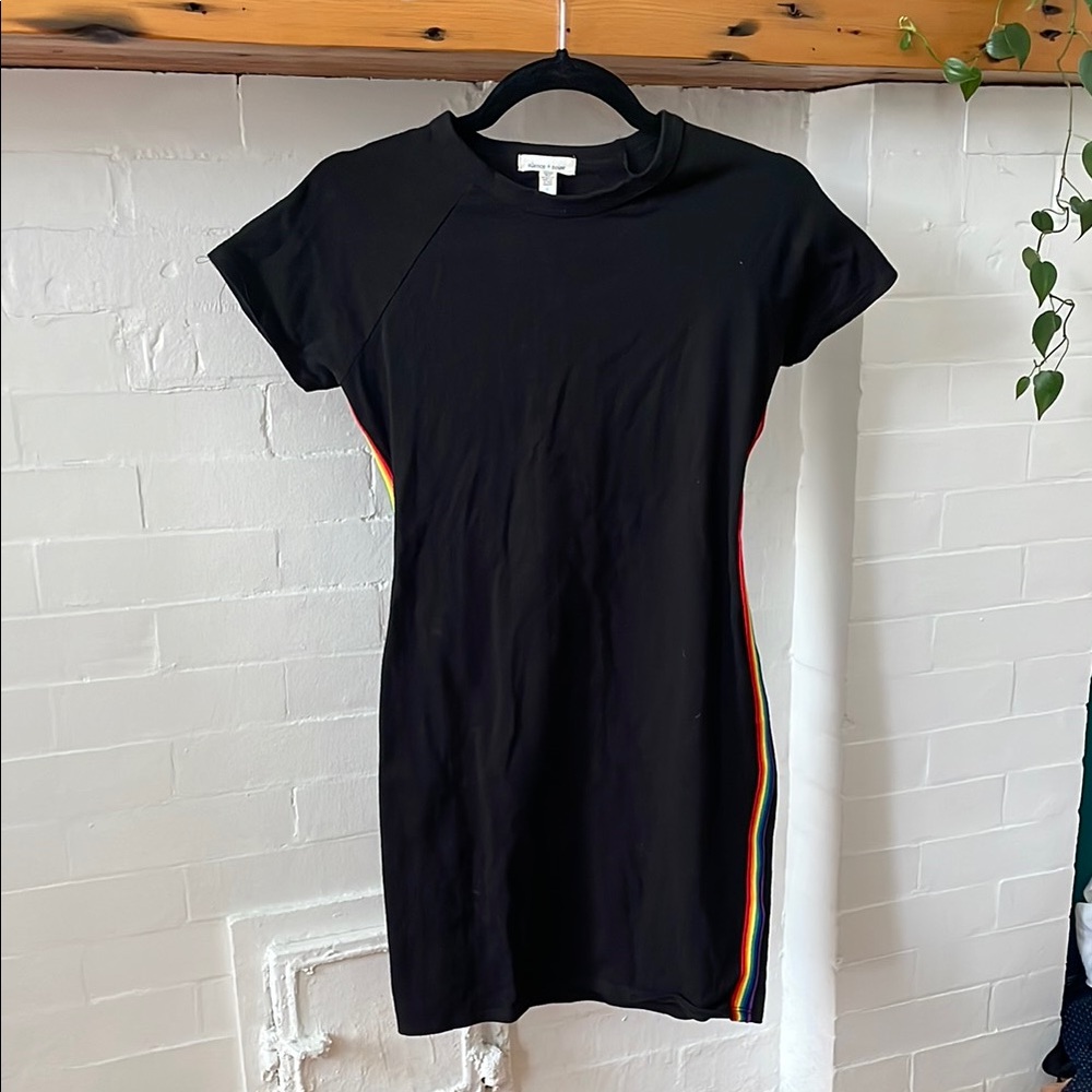 Silence + Noise Black Dress with Rainbow Side Stripes